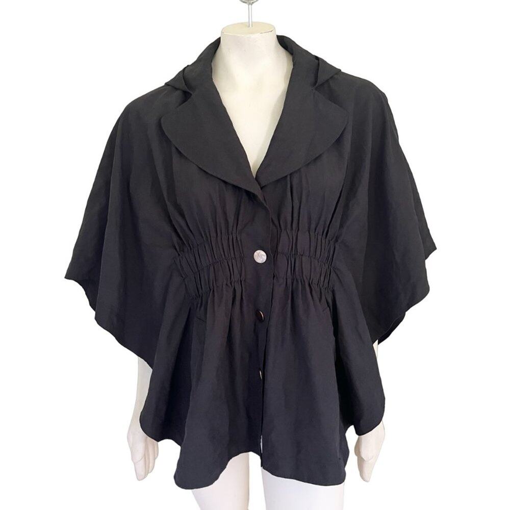 BARNEYS NEW YORK Snap Front Hooded Poncho Cape Jacket in Black SZ S